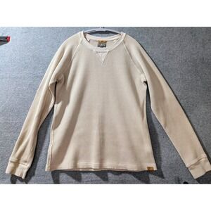 LL Bean Signature Waffle Knit Thermal Shirt L Cream Slim Fit Outdoor
